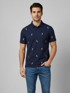 Ted Baker Navy Polo with Pink Parrot Embroidery Size 4